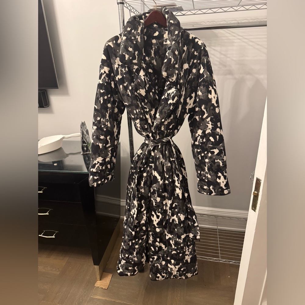 Norma Kamali Sleeping Bag Coat Black and White Patterned Camo